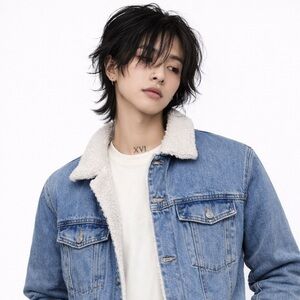 Forever 21 Light Blue Denim Sherpa Jacket with White Lining